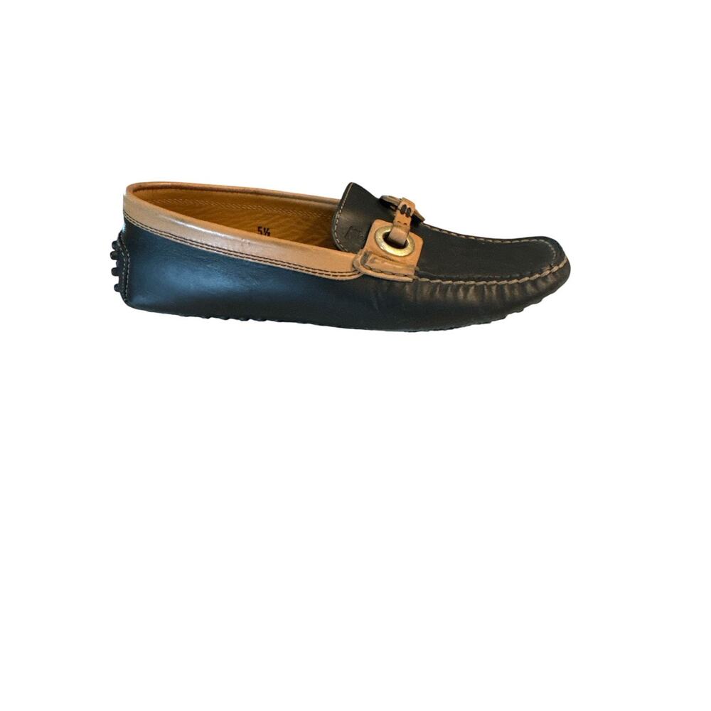 New Tods Black/British TAN Moccasin Driving Loafers Sz 5.5